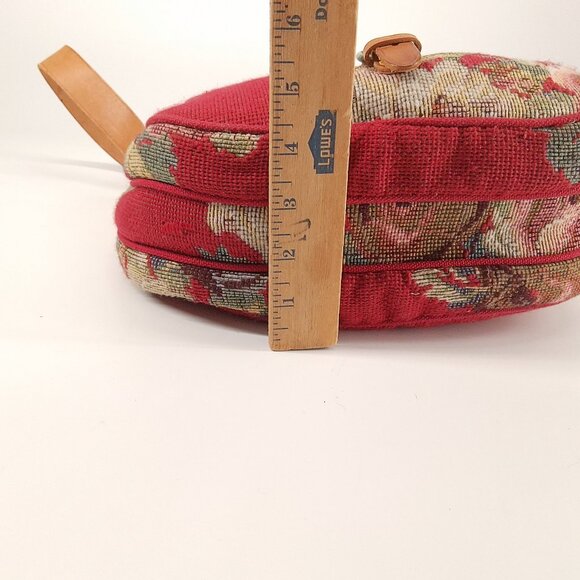 Vintage Ralph Lauren Needlepoint Tapestry Crossbody Bag Leather Strap Ruby Red - Picture 9 of 16